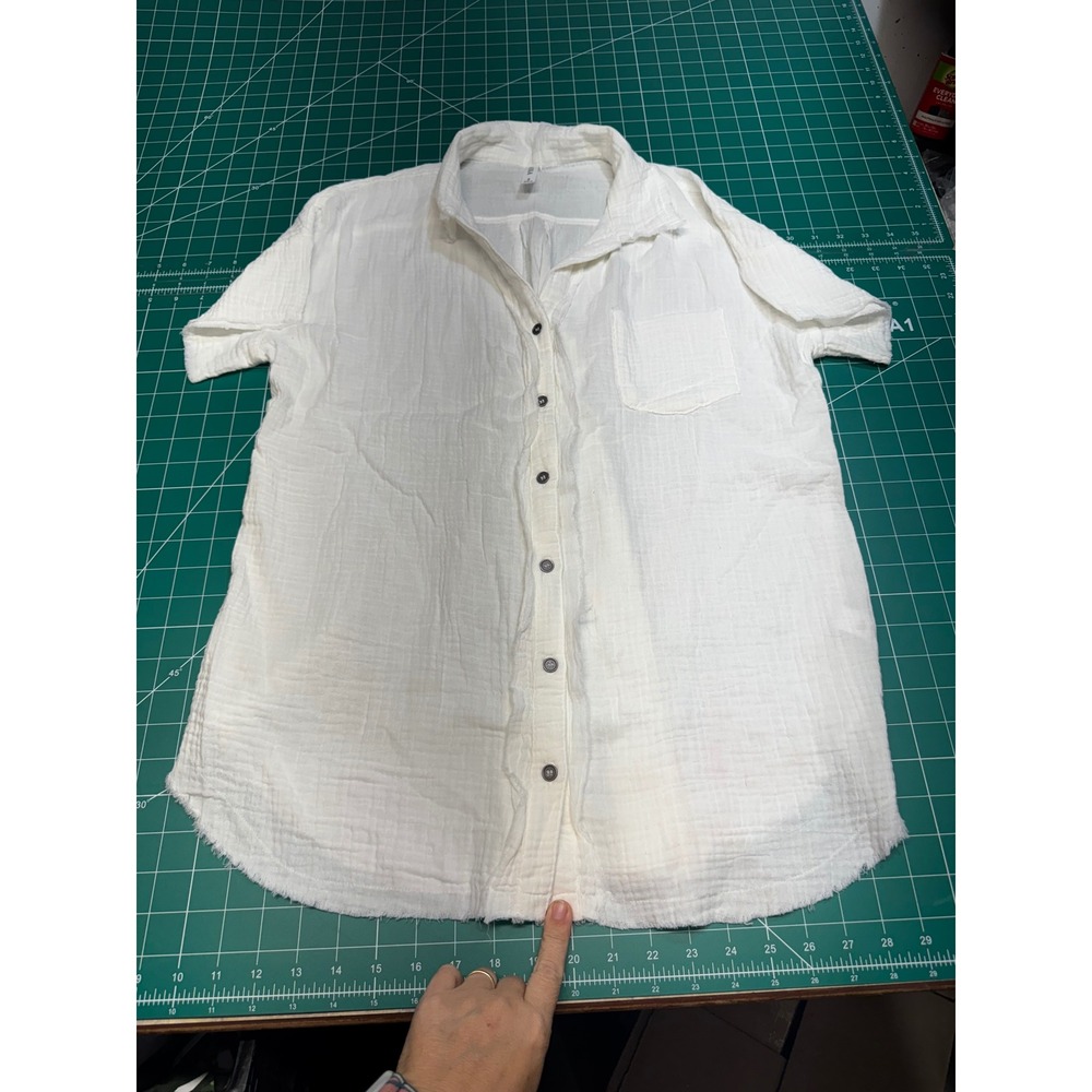 ZANA Womens White Double Gauze Cotton Button Down Short Sleeve Shirt Small